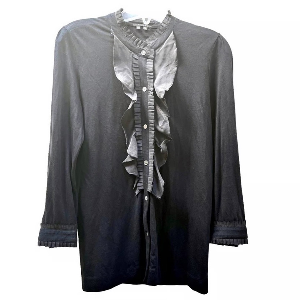 Theory Black elegant black button front Ruffle Blouse